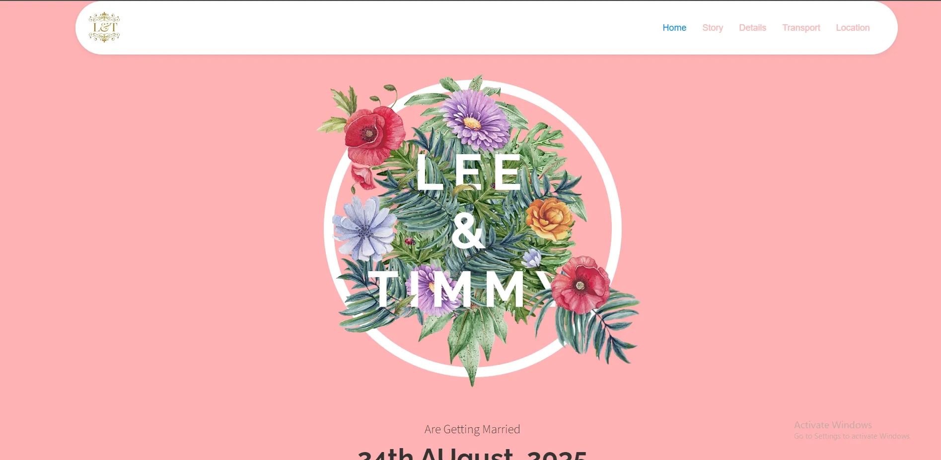 Wedding website flower design template